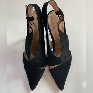 Elegant Tory Burch black silk sling back heels size 8.5 Black Women's Shoes
